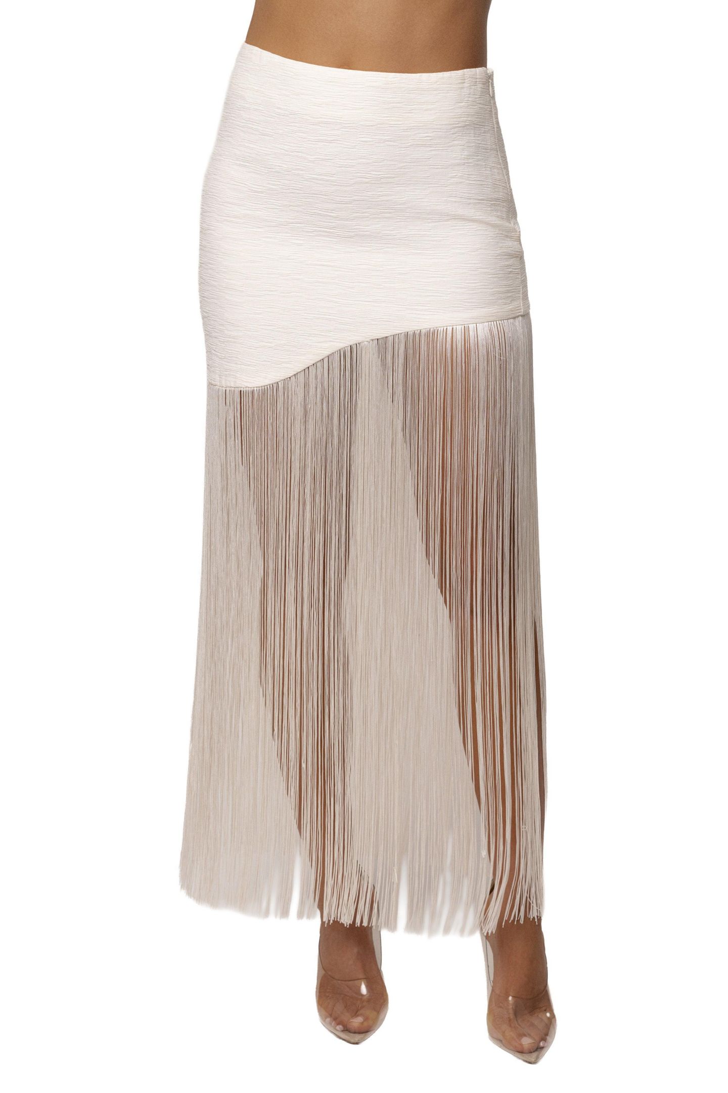 Женская юбка JLUXLABEL Gala Nights Fringe, цвет: Слоновая кость — фото 1