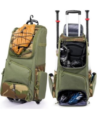60L Rolling Baseball Bag - Youth Equipment Bag Holds 4 Bats, Shoe Compart & Fence Hook, for Boys & Girls 8+