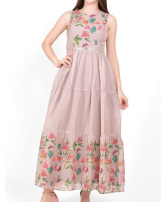 Women's Floral Organza Tiered Maxi Dress