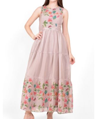 knee length dresses for ladies Daisy Organza Floral Maxi Dress- Pink L by LaMeera Moda