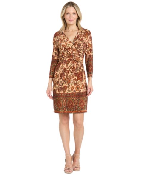 Женское платье R & M Richards Border-Print Knee-Length, цвет: Коричневый / Разноцветный