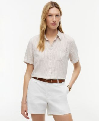 Women's Printed Linen Short-Sleeve Relaxed Shirt