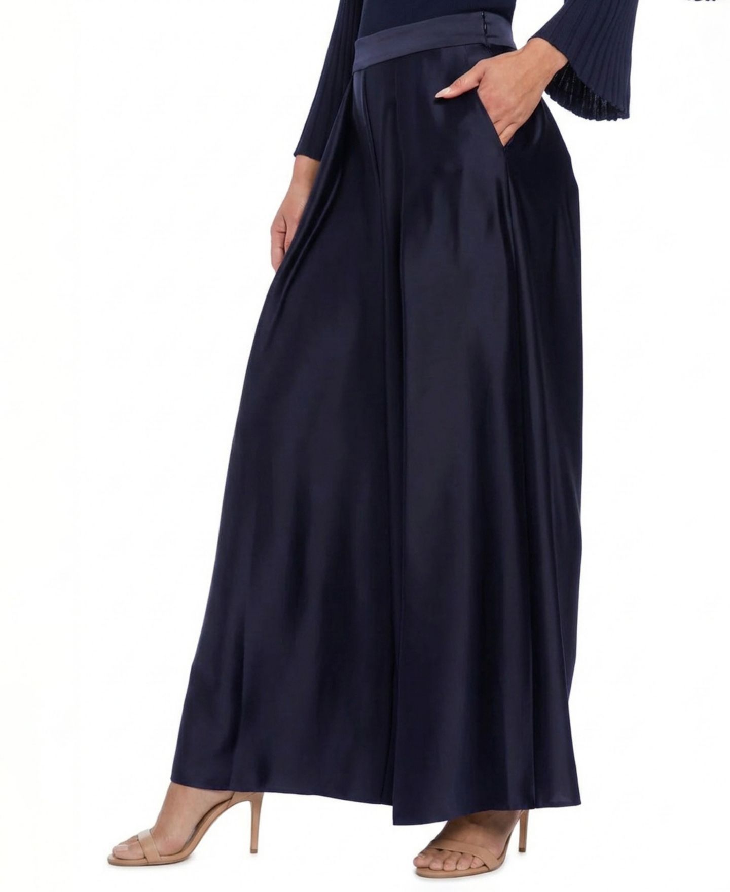 Женские брюки Muse Satin High-Rise Pleated Wide-Leg, цвет: Сумеречный тёмно-синий — фото 2