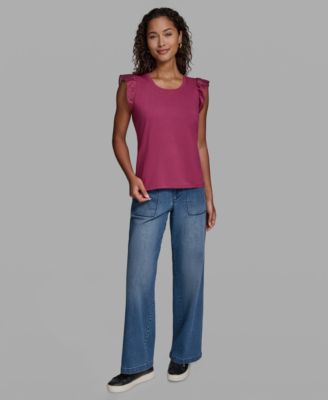 Women's Sleeveless Ruffle Knit Top