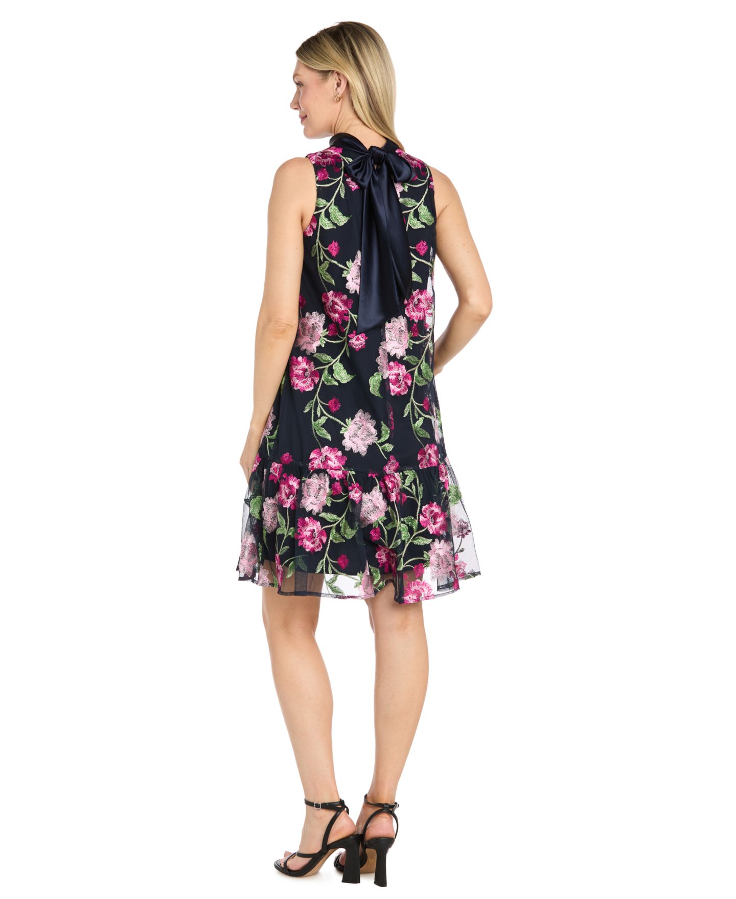 Женское платье R & M Richards Petite Embroidered Trapeze Sleeveless Mini, цвет: Тёмно-синий разноцветный — фото 3