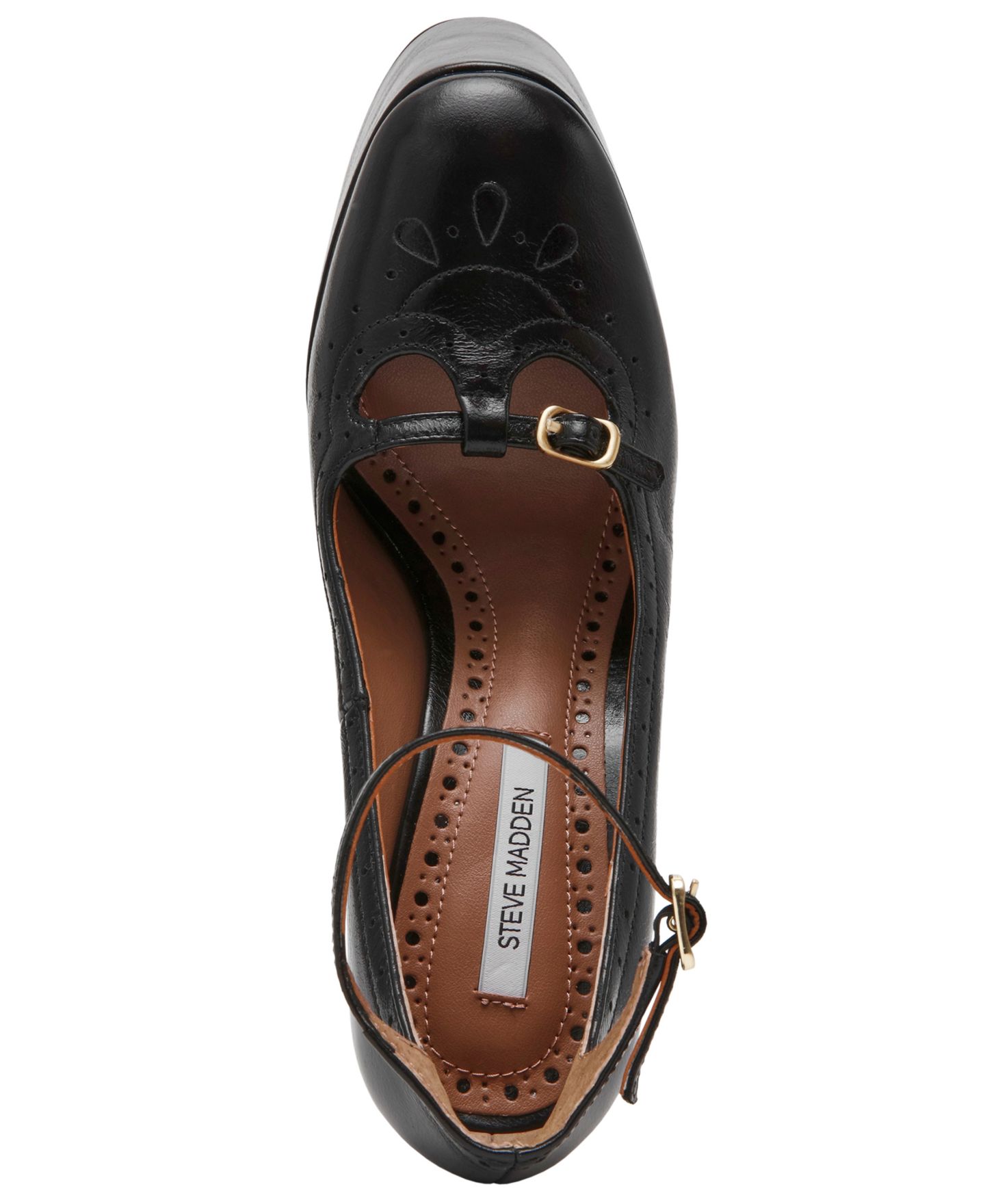 Женские туфли Steve Madden Saxon High Platform Brogue Block Heel Pumps, цвет: Чёрный лаковый — фото 4