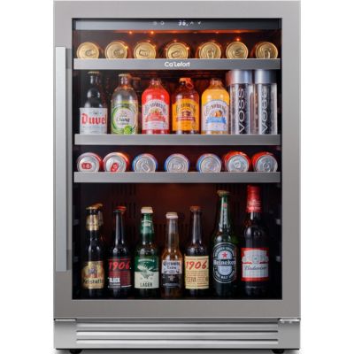CaLefort 24 Inch Beverage Refrigerator Cooler, 180 Can Capacity, Glass Door, Built In or Freestanding, 5.65 Cubic Feet, 34 to 54 Degrees Fahrenheit