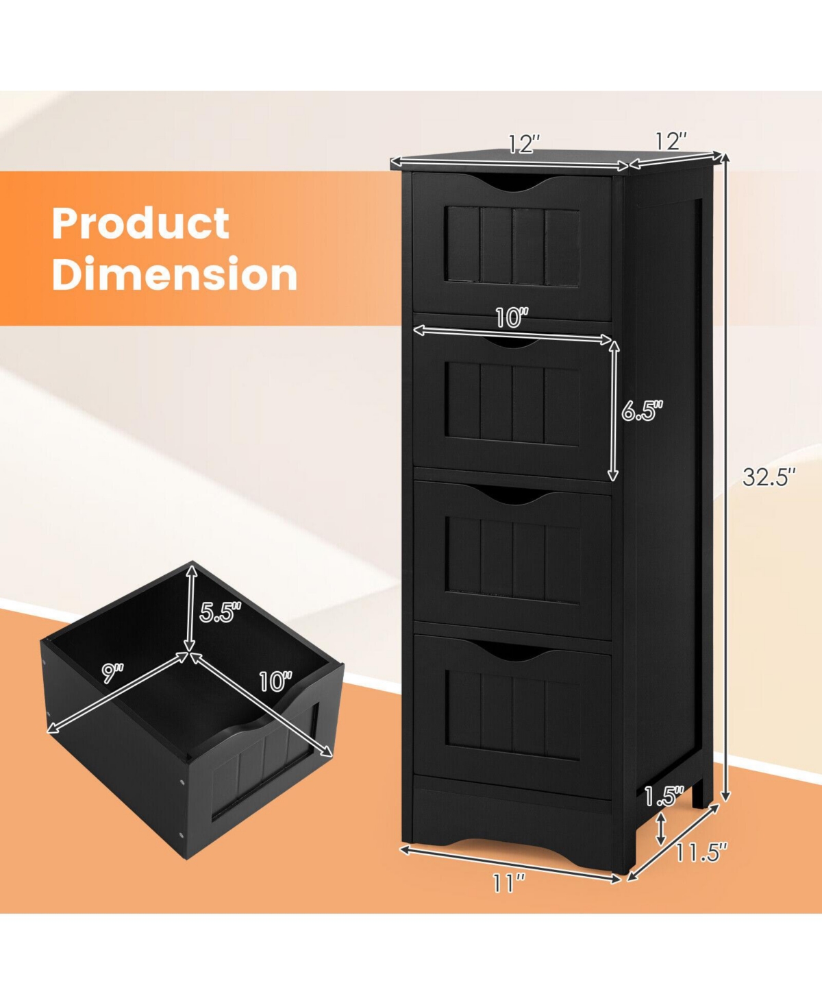 sumyeg 4-Drawer Freestanding Floor Storage Cabinet with Anti-Tip Device