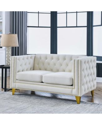 58'' Velvet Chesterfield Loveseat Couch, Tufted 2-Seater, Nailhead