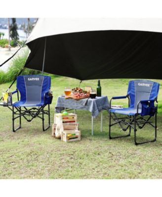 2 Pack Oversized Heavy Duty Camping Directors Chair, Portable Folding Lawn Chair for Beach, Fishing, Picnic, Blue