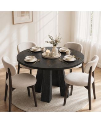 Modern Farmhouse Round Dining Table for 4-6 - Walnut Wood, Robust 4-Leg Base - Space-Saving Circle Table for Kitchen, Dining Room, Apartment