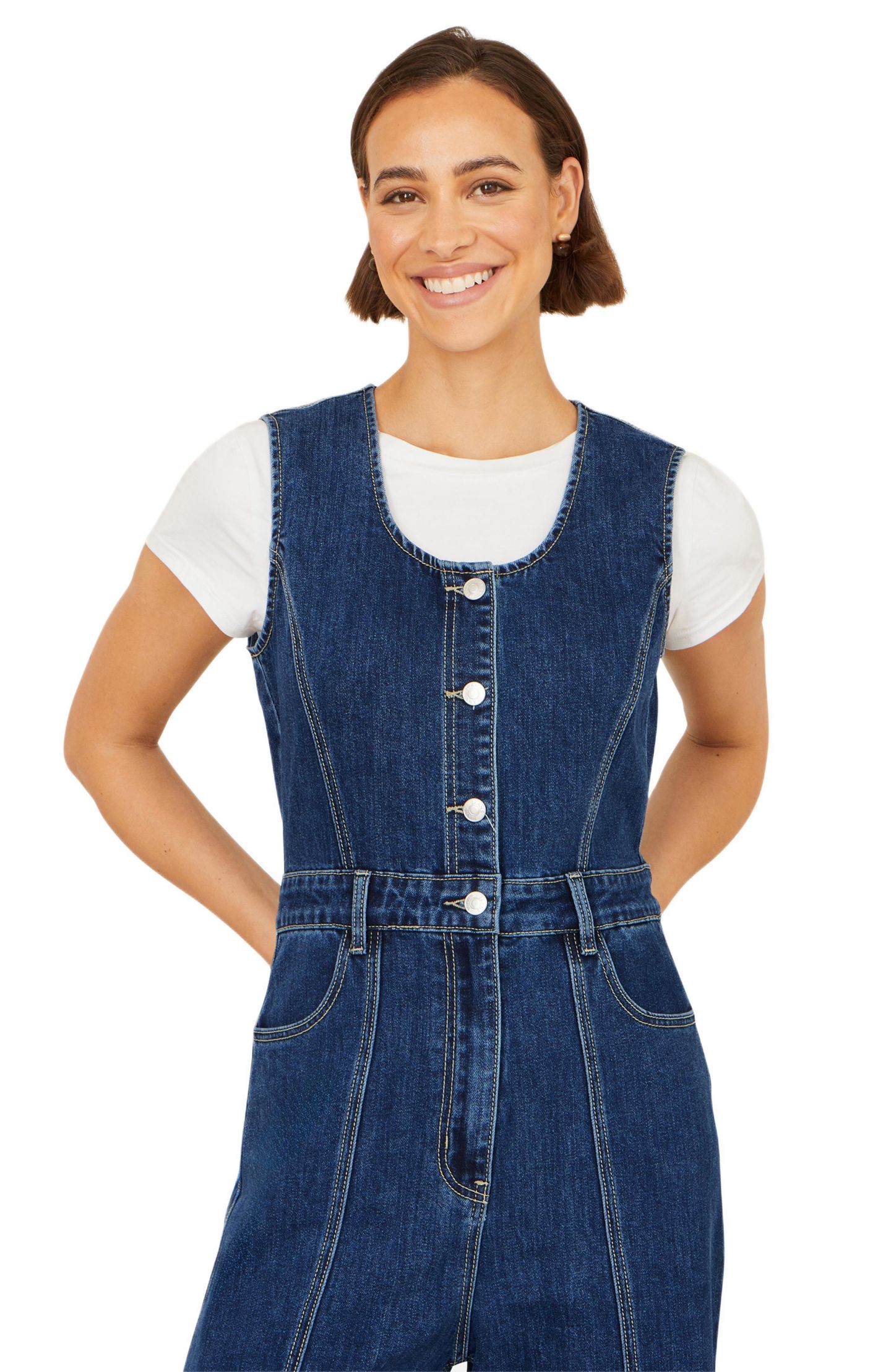 Женский комбинезон Yumi Denim Stretch Fitted Jumpsuit, цвет: Синий — фото 3