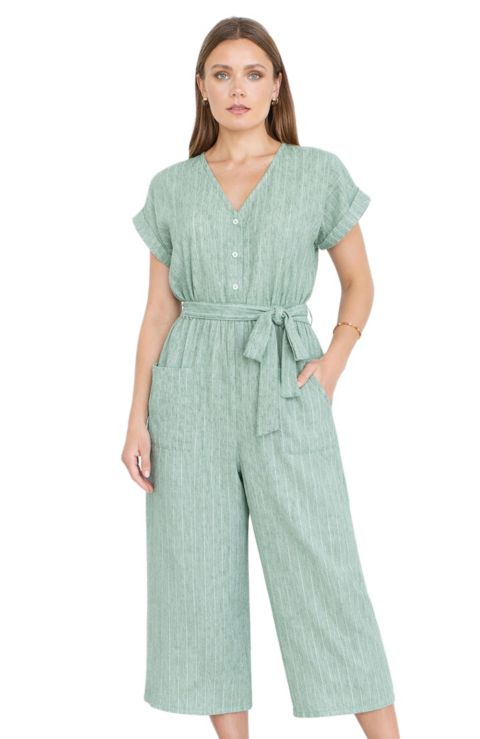 Женский комбинезон Yumi V Neck Kimono Sleeve Jumpsuit, цвет: Хаки зелёный