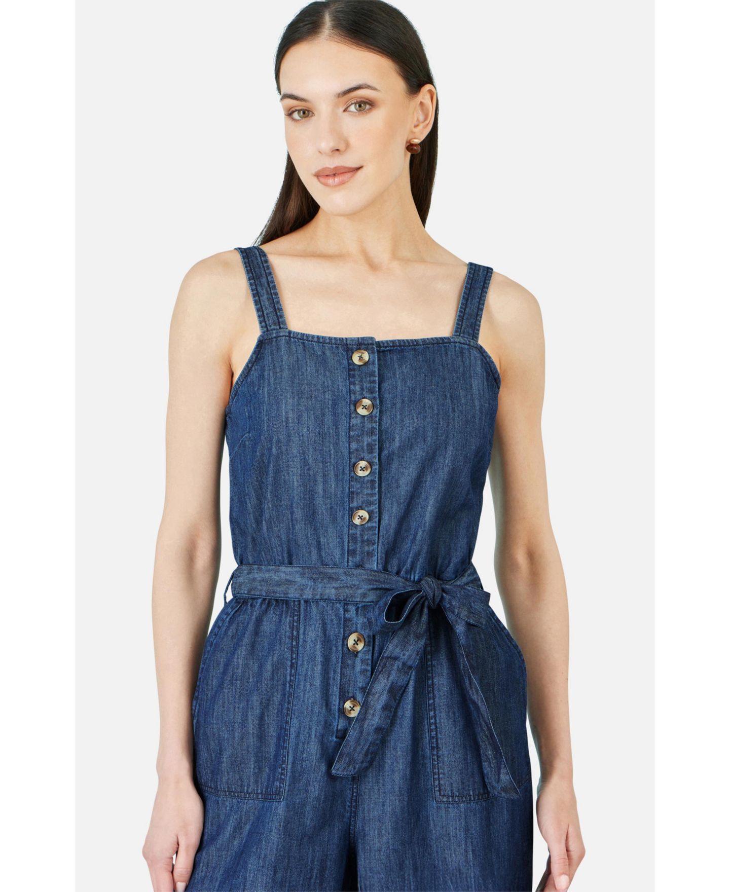 Женский комбинезон Yumi Chambray Button Through Jumpsuit, цвет: Синий — фото 4