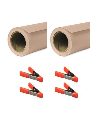 53"x36' Widetone Seamless Background Paper, Pecan, 2-Pack, Bundle with 4x 1-1/4x1" Steel Spring Orange Clamp