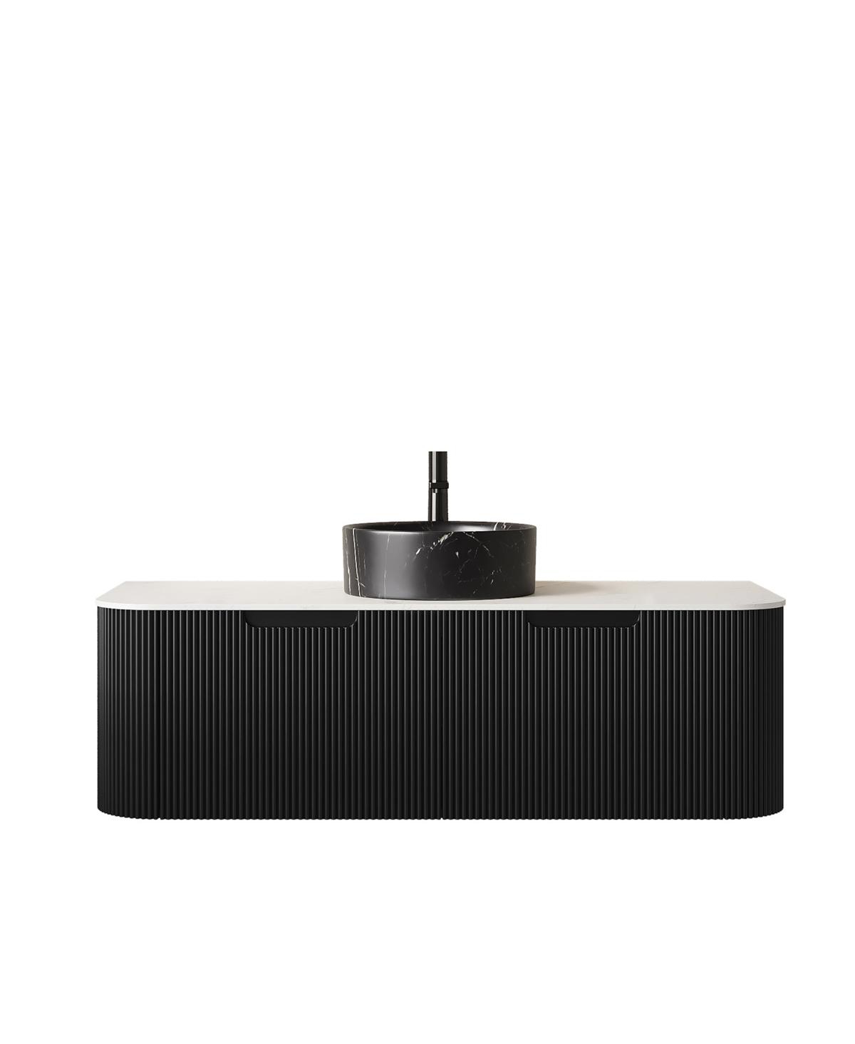 Sillysis Wall Mounted Bathroom Vanity with Sintered Stone Top, Ceramic Round Sink, Stripe Drawer