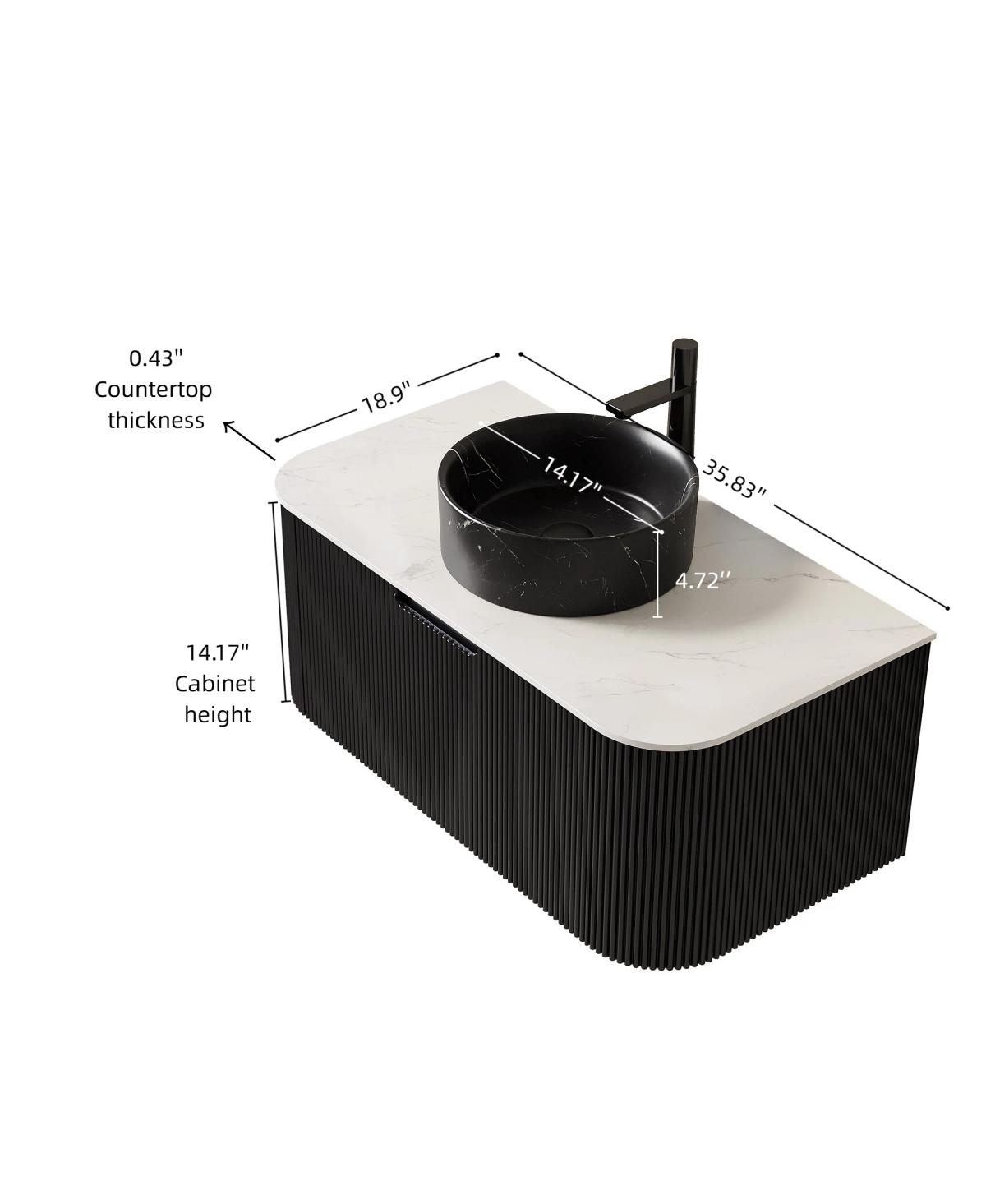 Sillysis Wall Mounted Bathroom Vanity with Sintered Stone Top, Ceramic Round Sink, Stripe Drawer