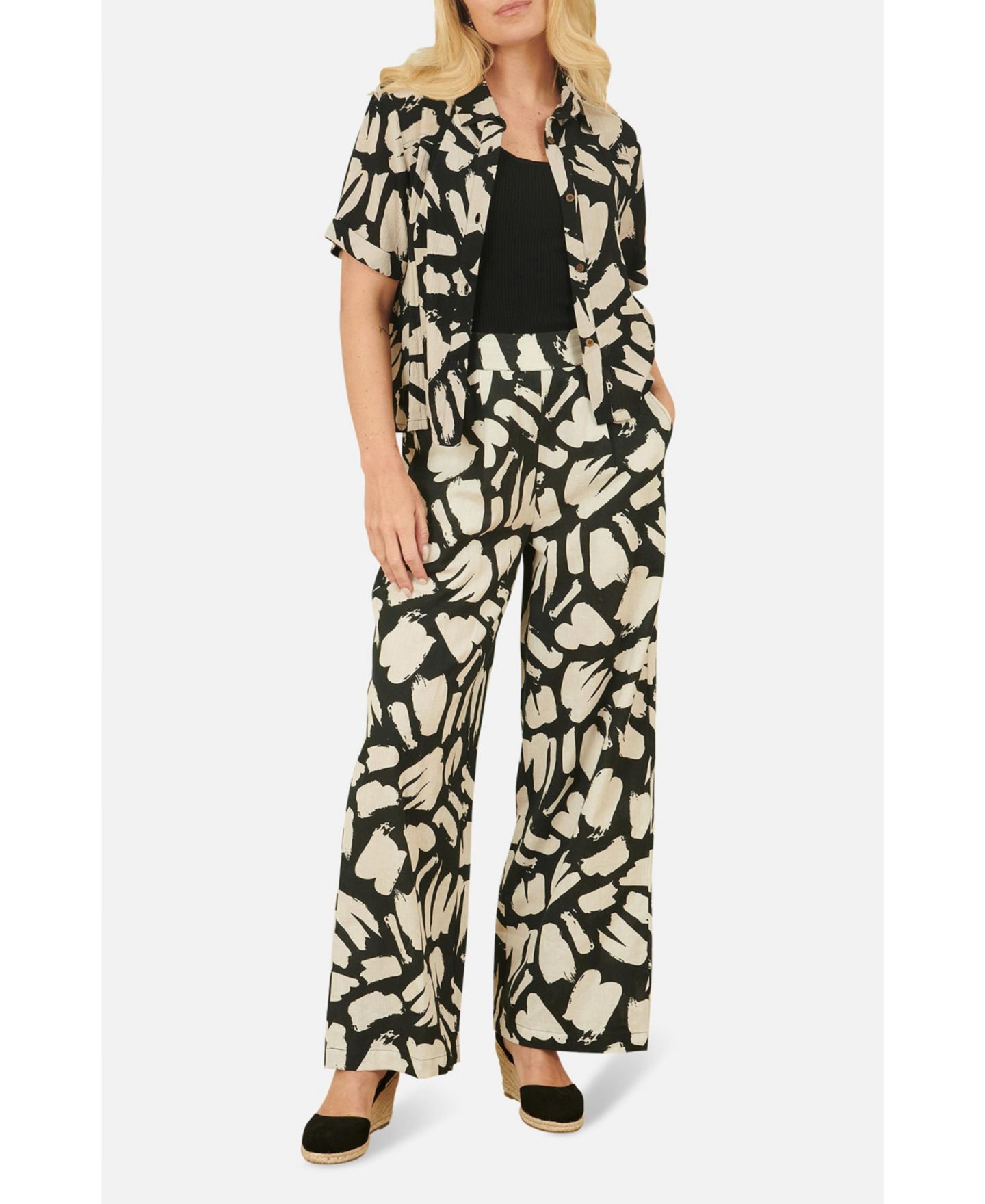 Женские брюки Yumi High Waisted Printed Wide Leg, цвет: Чёрный — фото 6