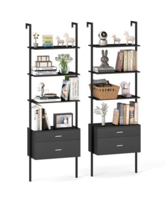 2 PCS Ladder Bookshelf With Storage Wall Mount Bookcase With 4 Open Shelves