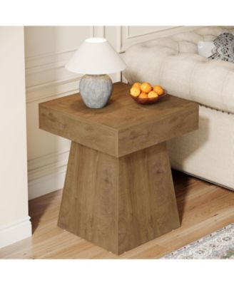 Square Side Table, Farmhouse Small End Table with Wide Base, Rustic Small Nightstand Beside Bed