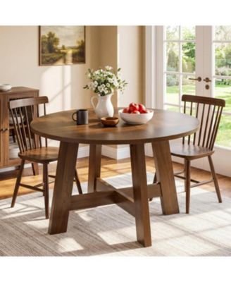 Round Dining Table for for 4-6 People, 47-Inch Circle Kitchen Table with Reinforced Cross Brace, Farmhouse Dining Room Furniture