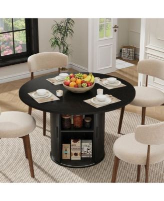 Modern Round Dining Table for with 2-Layer Storage Shelf, Sliding Wood Door - Space-Saving, Finish for Kitchen and Dining Room