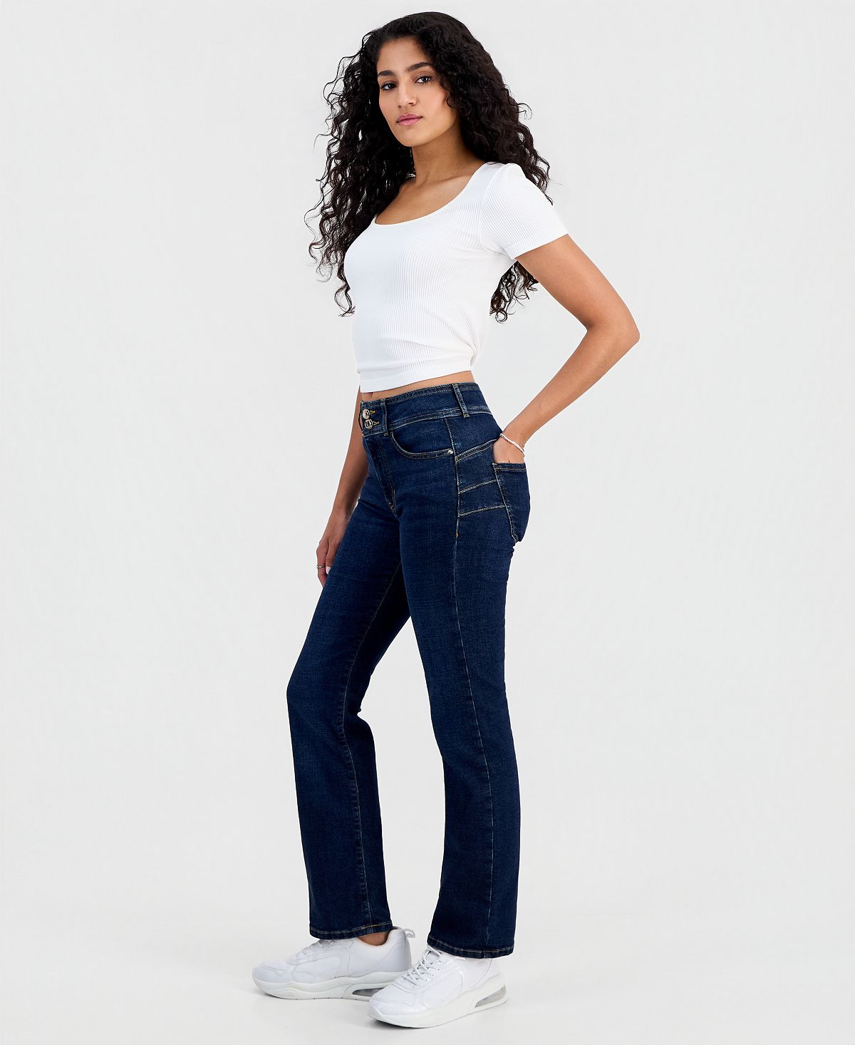 GUESS Women's Shape Up Mid-Rise Straight-Leg Jeans view 6 — MAYCSS fashion products