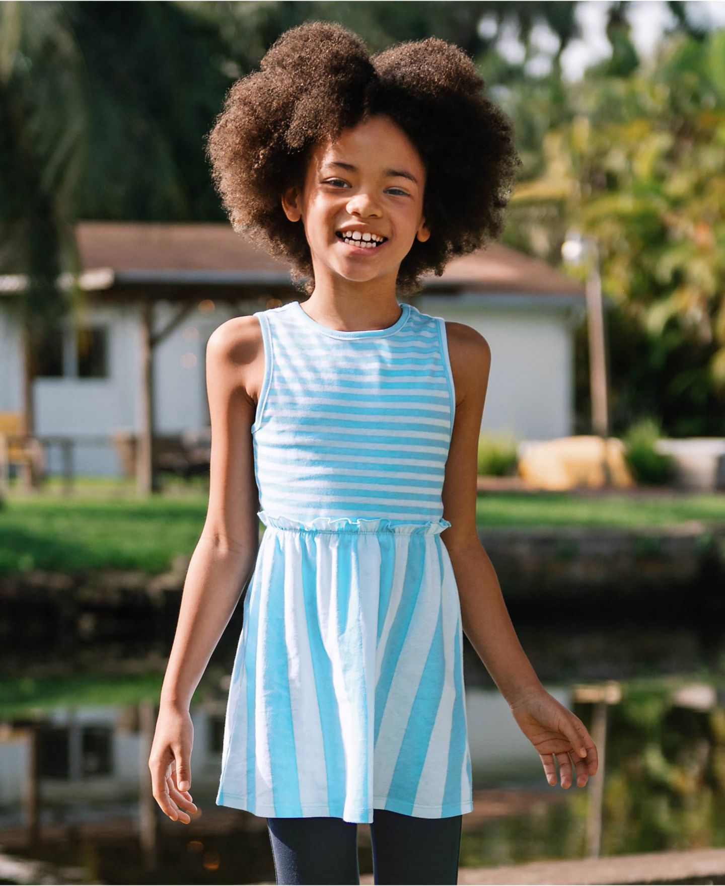 Детский топ Lands' End Girls Tunic Tank Top, цвет: Светлый синий полосатый — фото 4