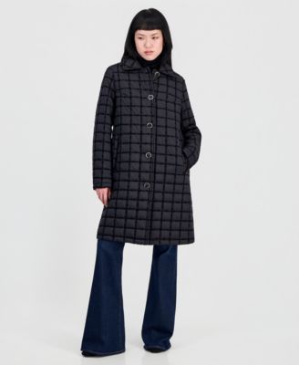 Women's Long Windowpane Quilted Coat