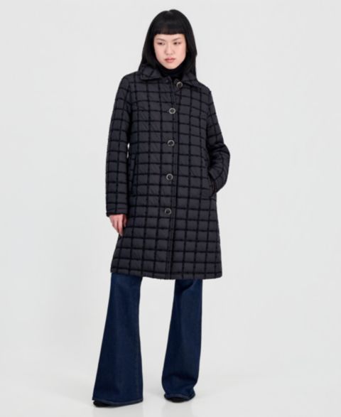 Женское пальто CeCe Long Windowpane Quilted, цвет: Чёрный
