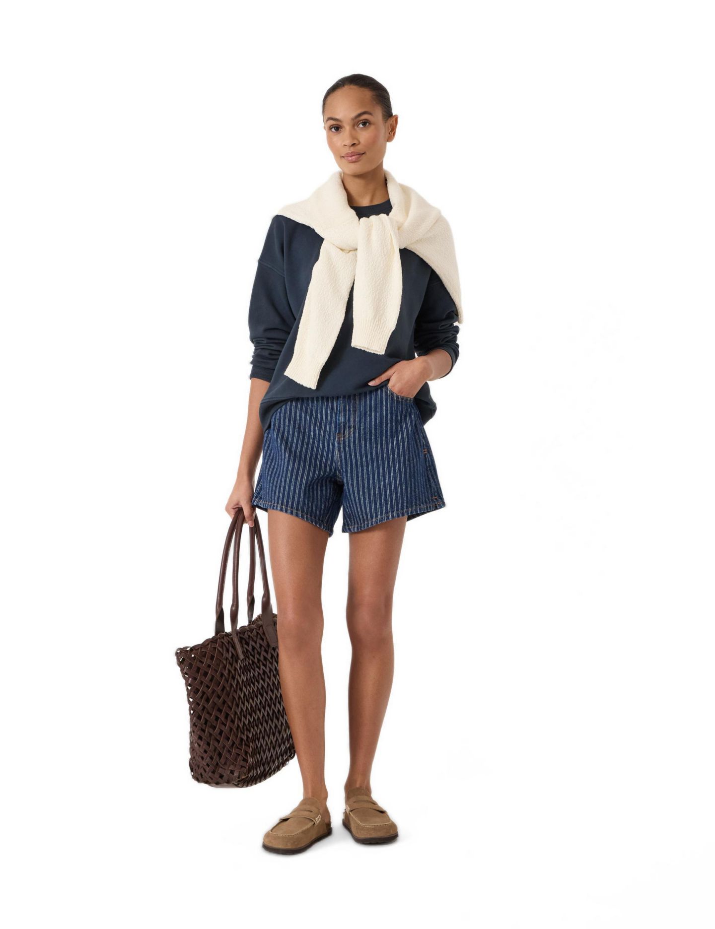 Женские шорты Hush Essential Denim Striped, цвет: Тёмный синий индиго — фото 2