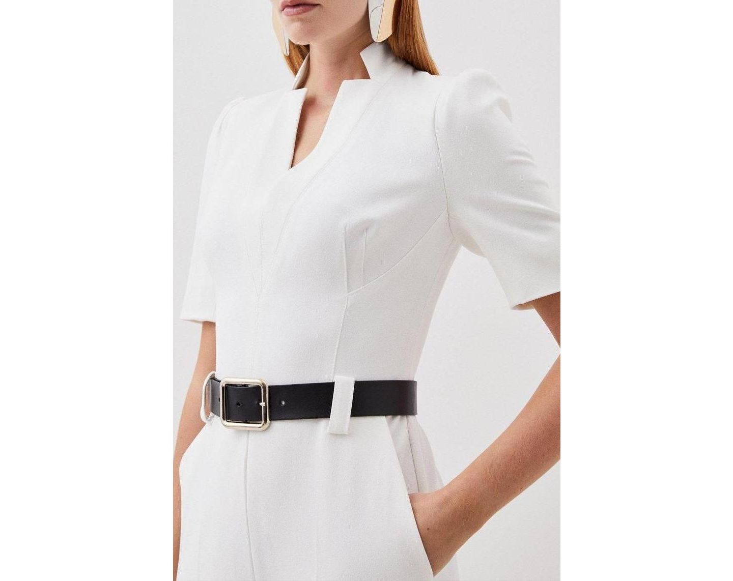 Женский комбинезон Karen Millen Structured Crepe Forever Belted Jumpsuit, цвет: Слоновая кость — фото 8