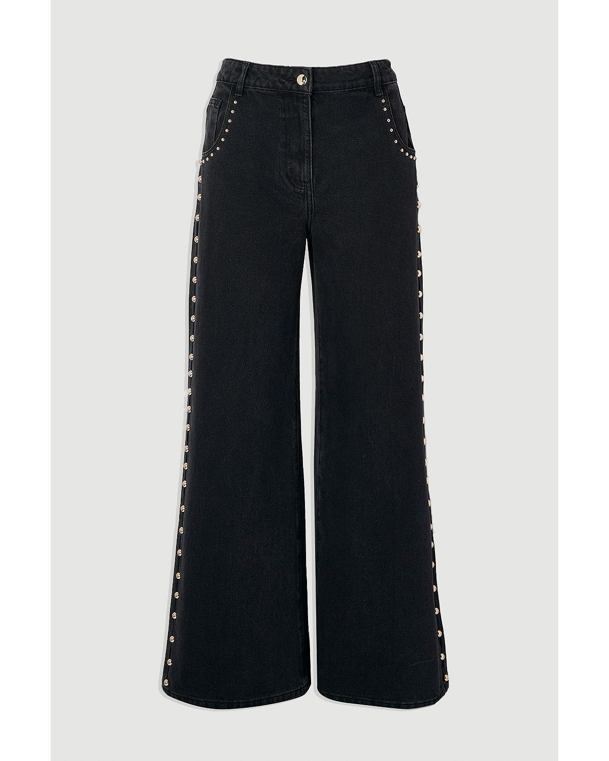 Karen Millen Women's Denim Studded Wide Leg Jeans view 5 — MAYCSS fashion products