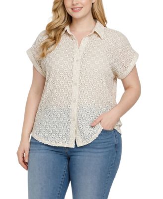 Plus Size Short-Sleeve Lace Blouse