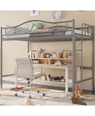 Metal Loft Bed with Ladder and Full Guardrails, Space-Saving Bed Frame with Under-Bed Clearance, No Box Spring Needed
