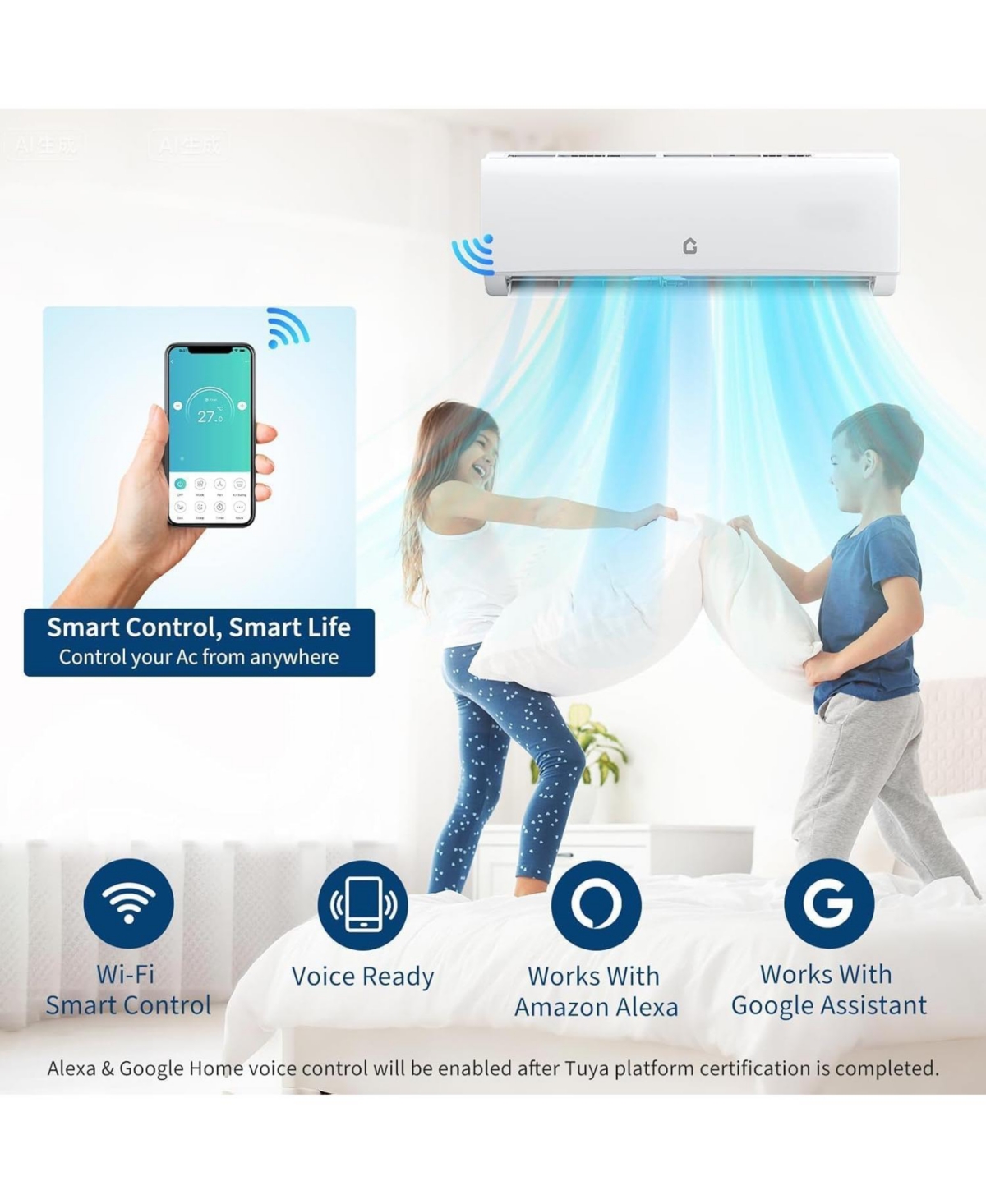 Xo 35000 Btu 3-Zone Mini Split Ac and Heat Pump, 12k+12k+24k, 19 SEER2, WiFi Alexa, Pre-Charged, 230V