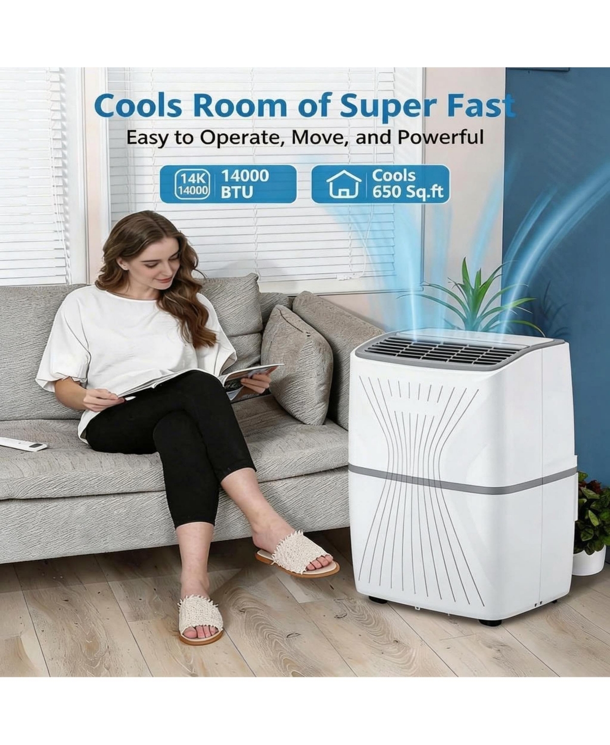 Xo 14,000 Btu Portable Ac, 5-in-1 Cooling, Dehumidifier, Fan, Auto and Sleep, Remote