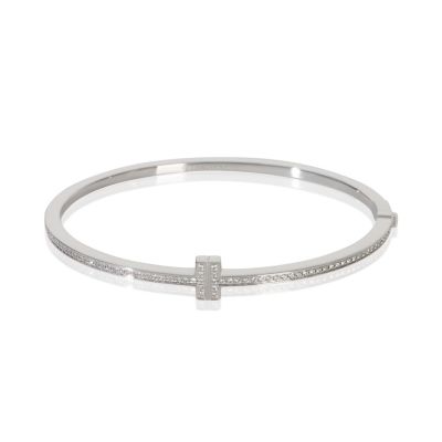 White Gold Diamond Tiffany T Narrow Hinged Bracelet