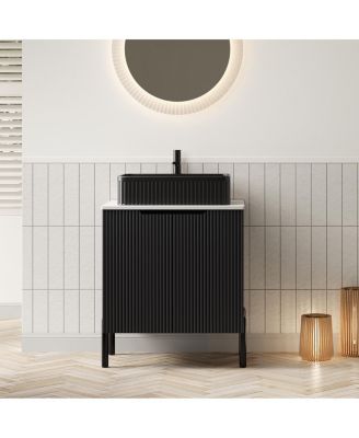 24 Inch Bathroom Vanity, Ceramic Basin, Sintered Stone Countertop, Soft Close Door Storage Cabinet