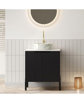 24 Inch Modern Bathroom Vanity, Sintered Stone Countertop with Ceramic Basin, Soft Close Double Door Storage Cabinet