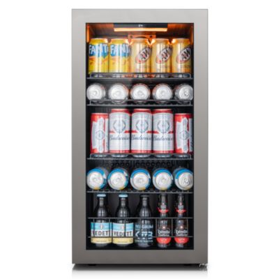 Beverage Refrigerator Cooler, 105-Can Mini Freestanding Beverage Fridge with Glass Door for Home or Bar