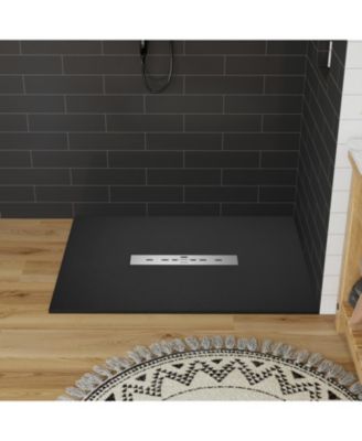 Low-Profile SMC Shower Base with Non-Slip SMC Solid Surface, Reversible Drain and SMC Cover
