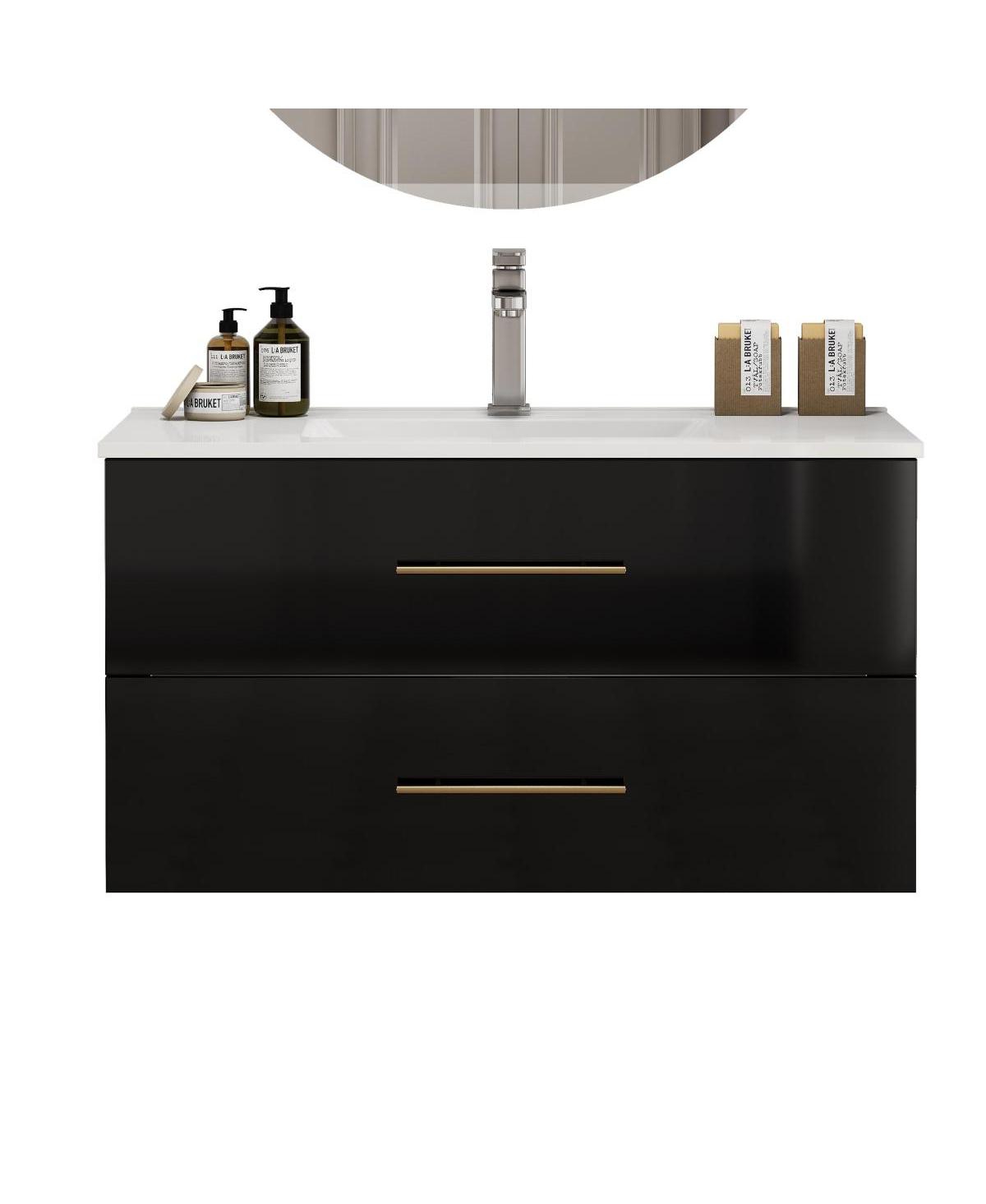 Sillysis Wall Mounted Bathroom Vanity with Ceramic Sink, Double Drawers