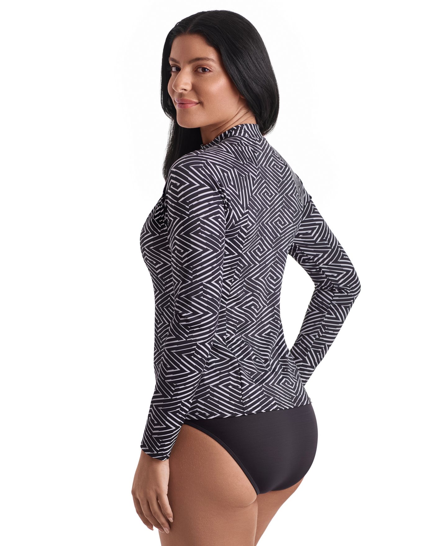 Женская рубашка ShapeSolver Sport Long-Sleeve Swim Cover-Up, цвет: Чёрный / Белый — фото 3