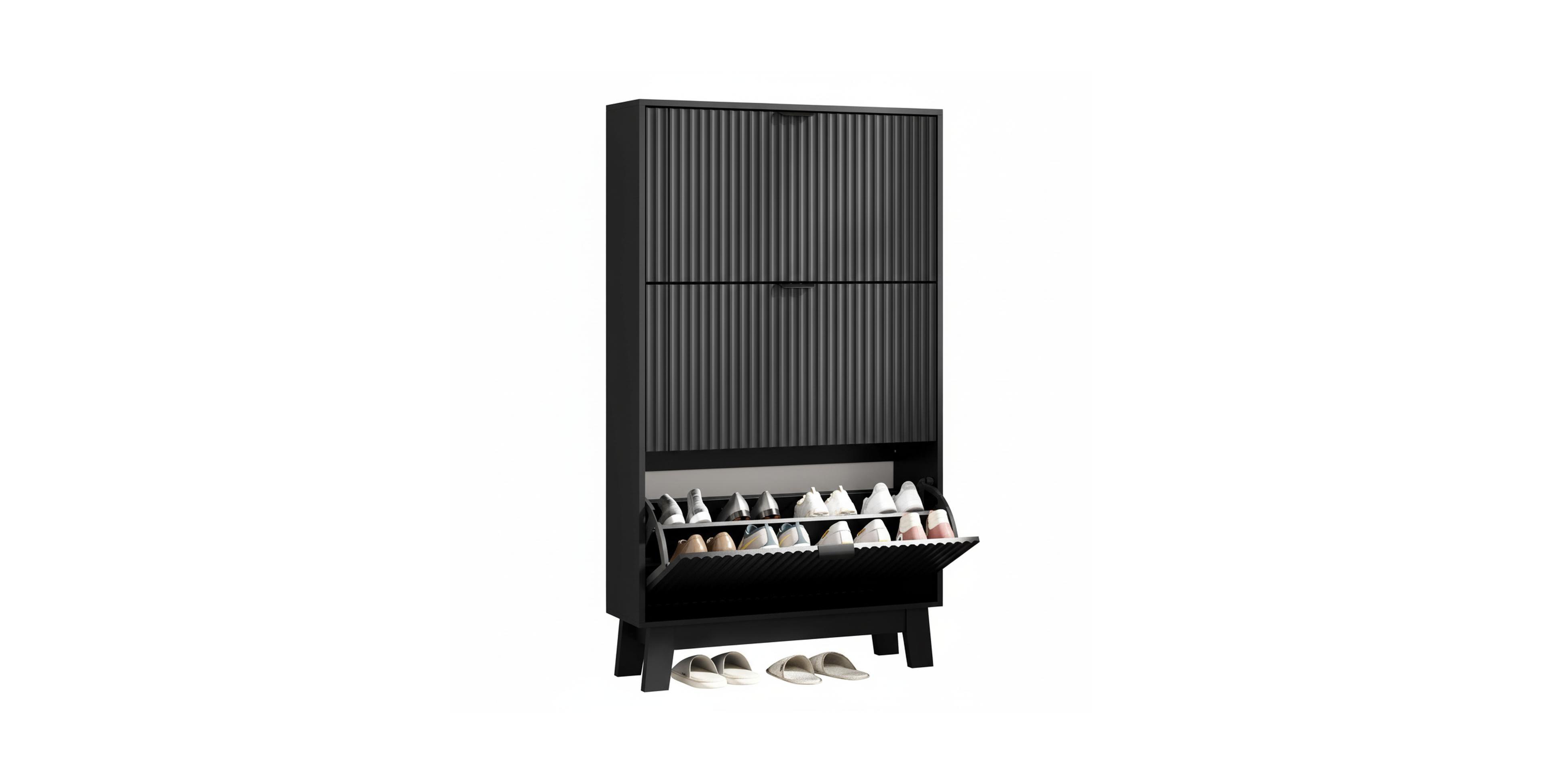 Yigii Fluted Shoe Cabinet 4 Flip Drawers Slim Entryway Storage Organizer