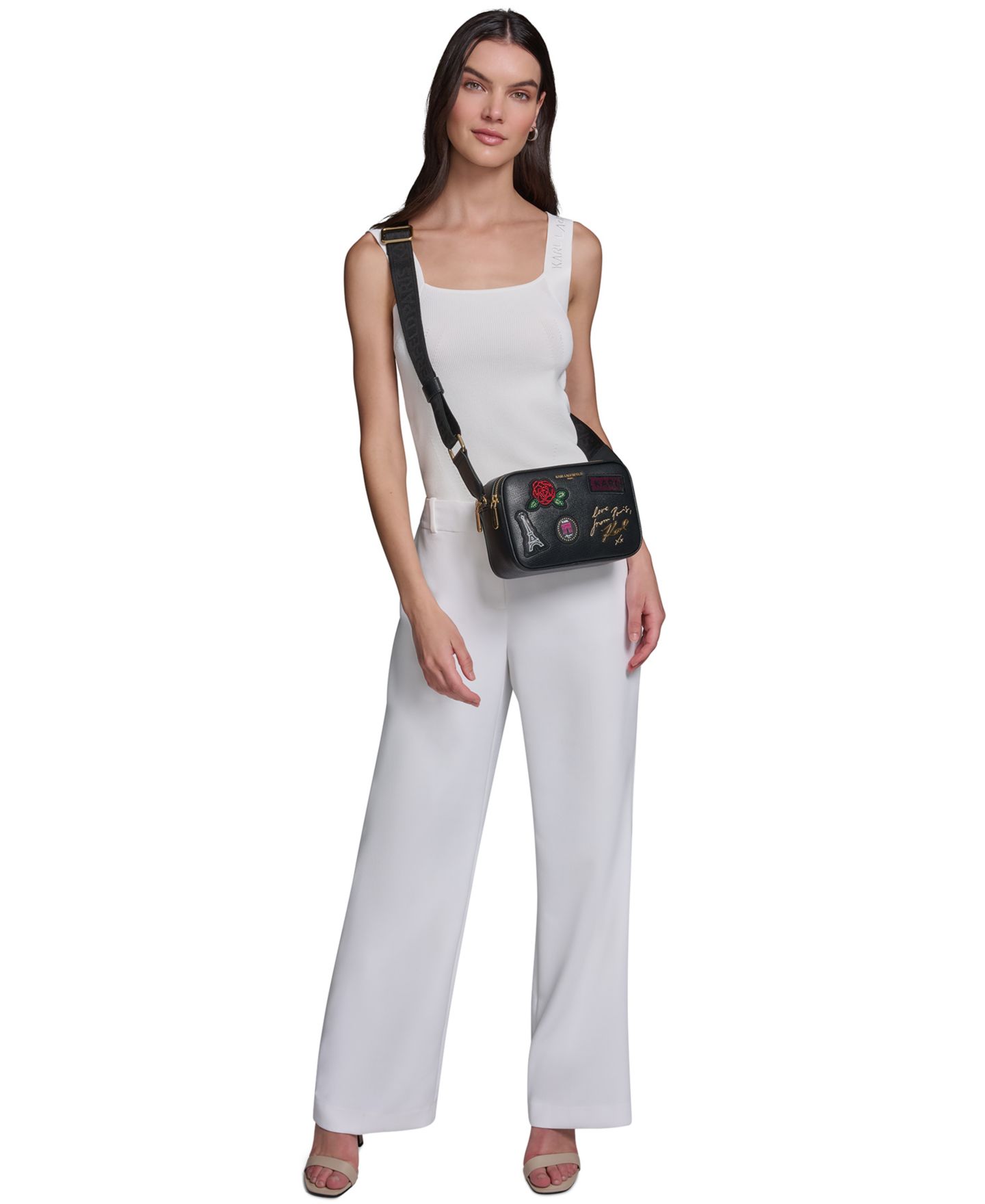 Женская сумка KARL LAGERFELD PARIS Maybelle Zip-Top Small Crossbody Handbag, цвет: Чёрный / Серебряный — фото 6