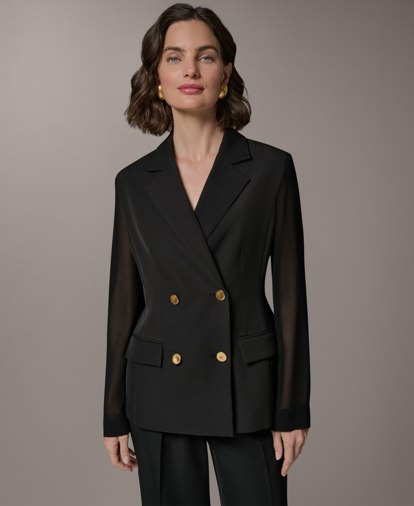 Женский пиджак Donna Karan New York Petite Double-Breasted Long-Sleeve Blazer, цвет: Чёрный — фото 1