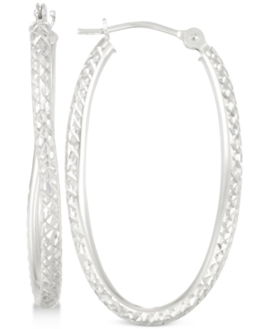 image of Textured Twisted Oval Hoop Earrings in 10k White Gold