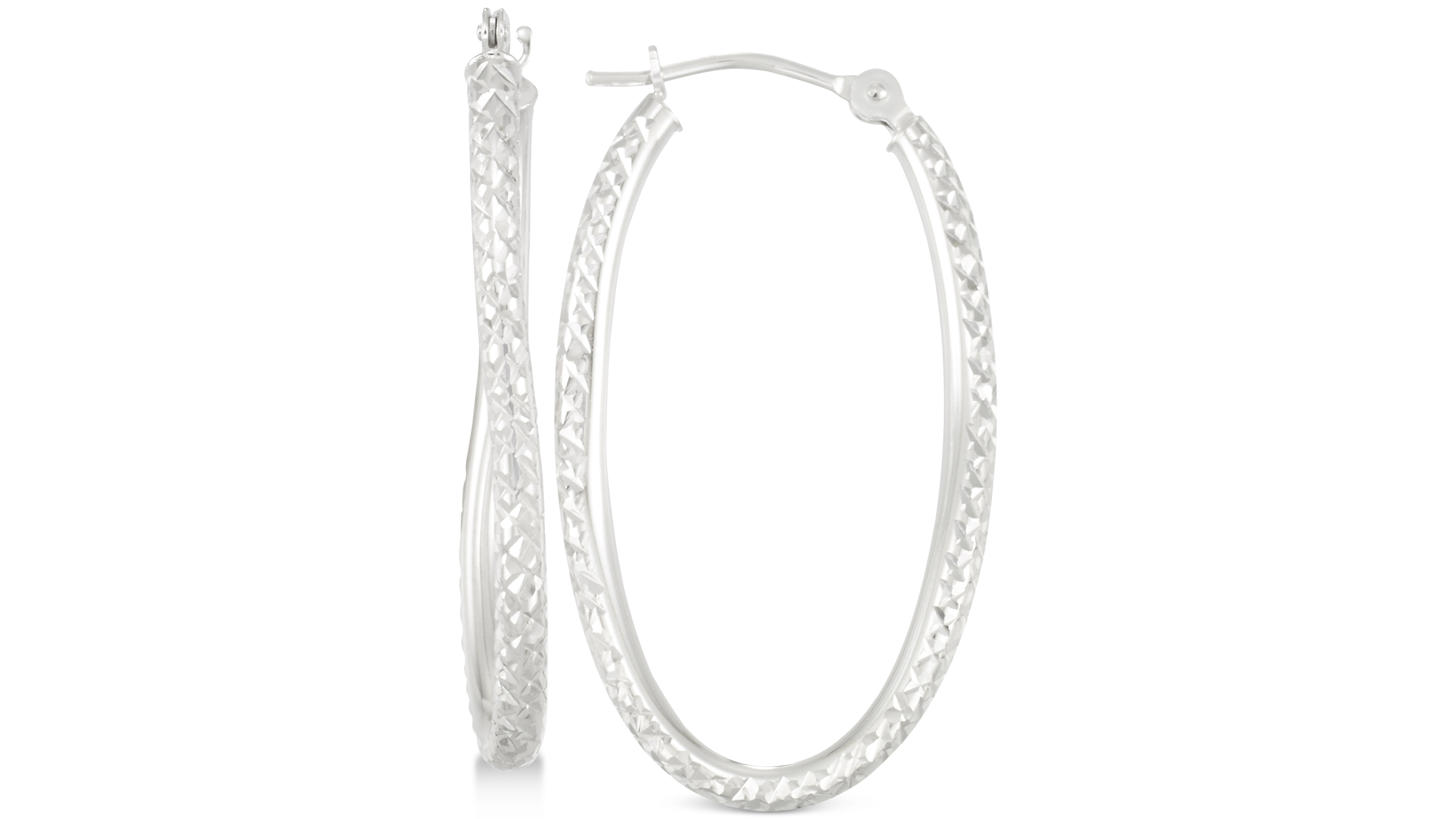 Textured Twisted Oval Hoop Earrings in 10k White Gold