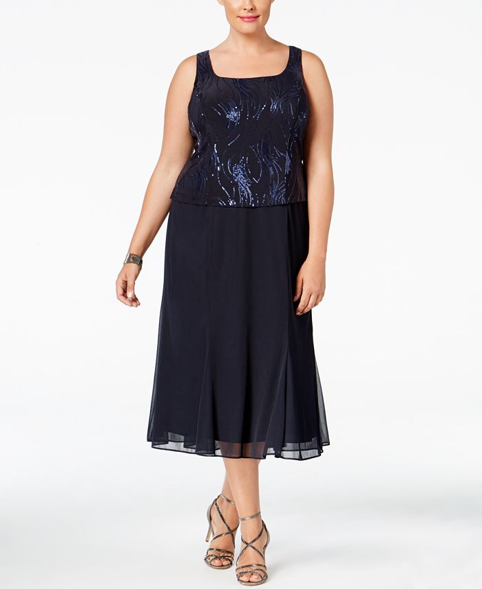 Alex Evenings Plus Size Sequined Chiffon Dress and Jacket - Macy's